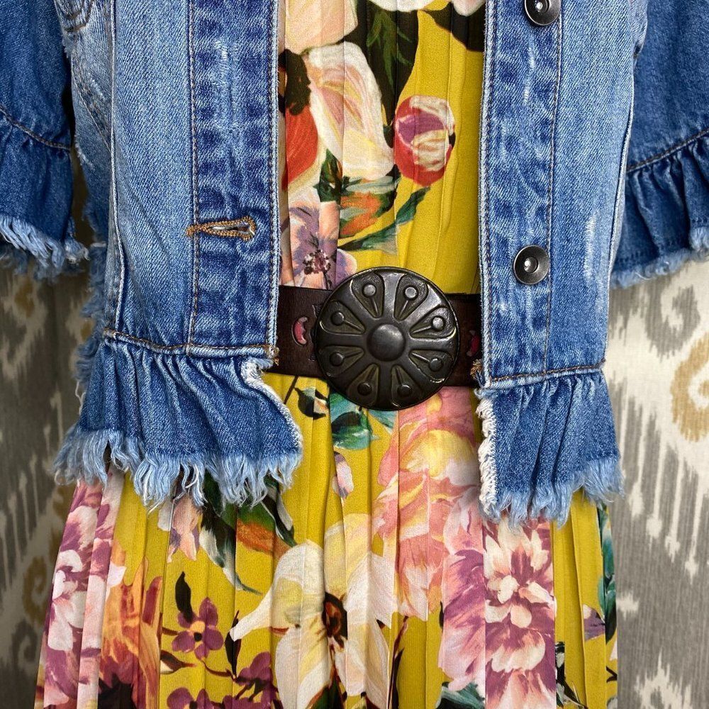 COOLPLES Pleated Yellow Floral Multi Maxi Dress - Picture 8 of 16